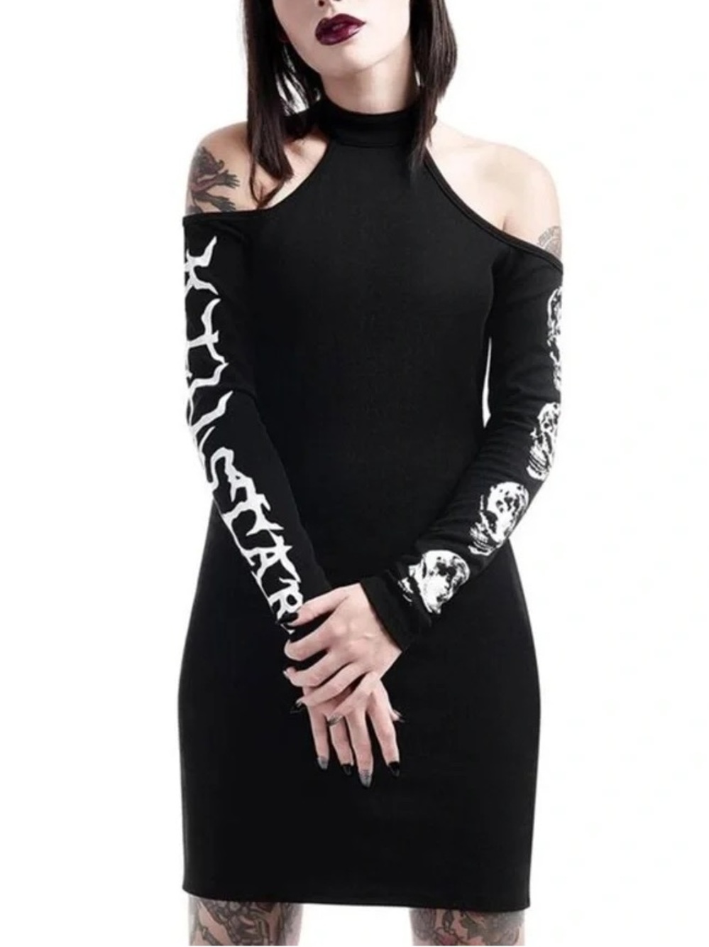 Killstar Luna Morte cold shoulder bodycon mini dress